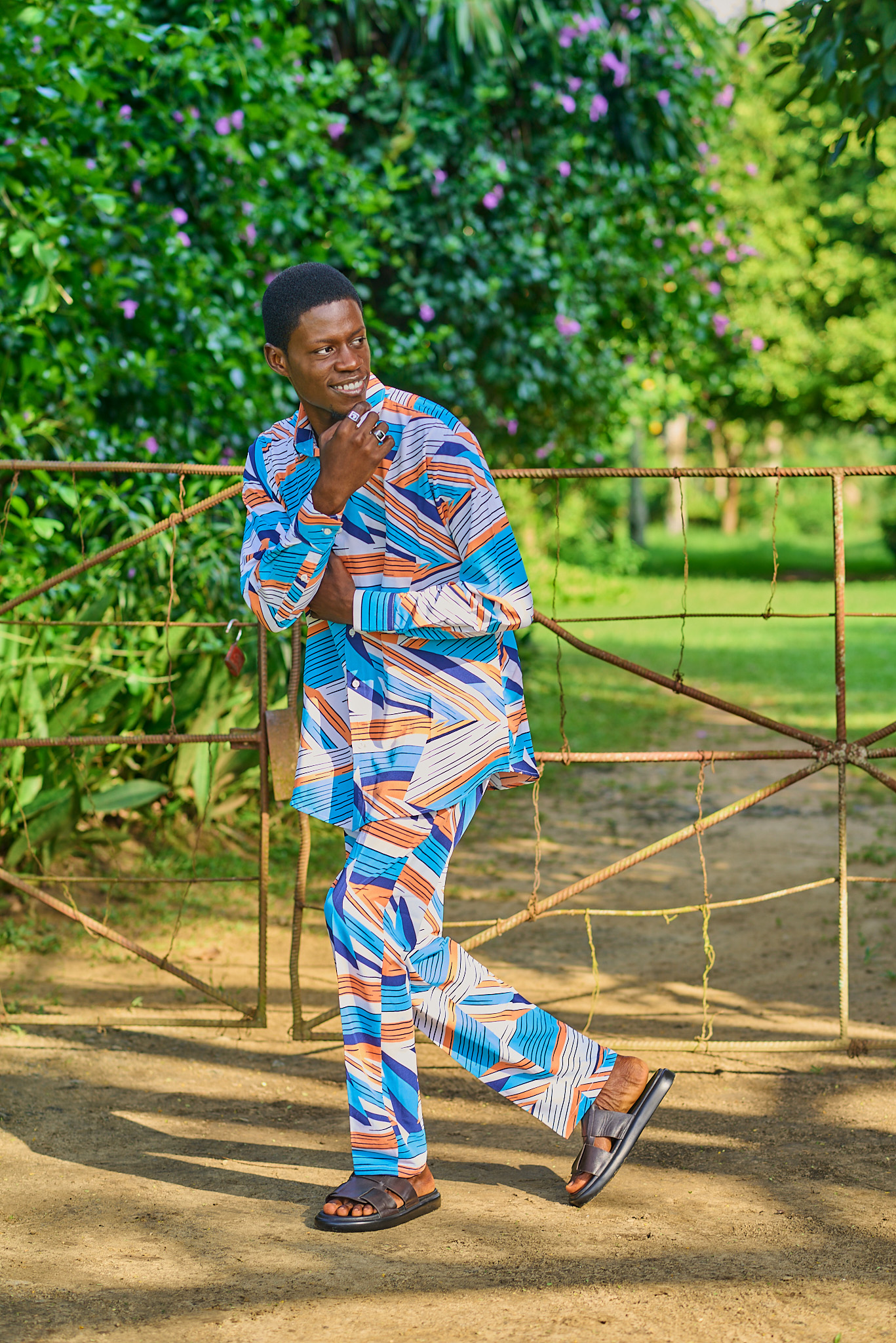 White Patterned Trouser Set
