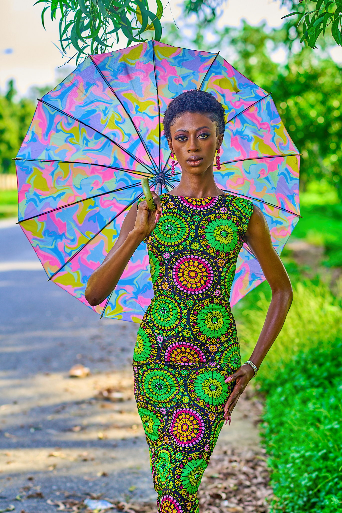 Green sleeveless long dress