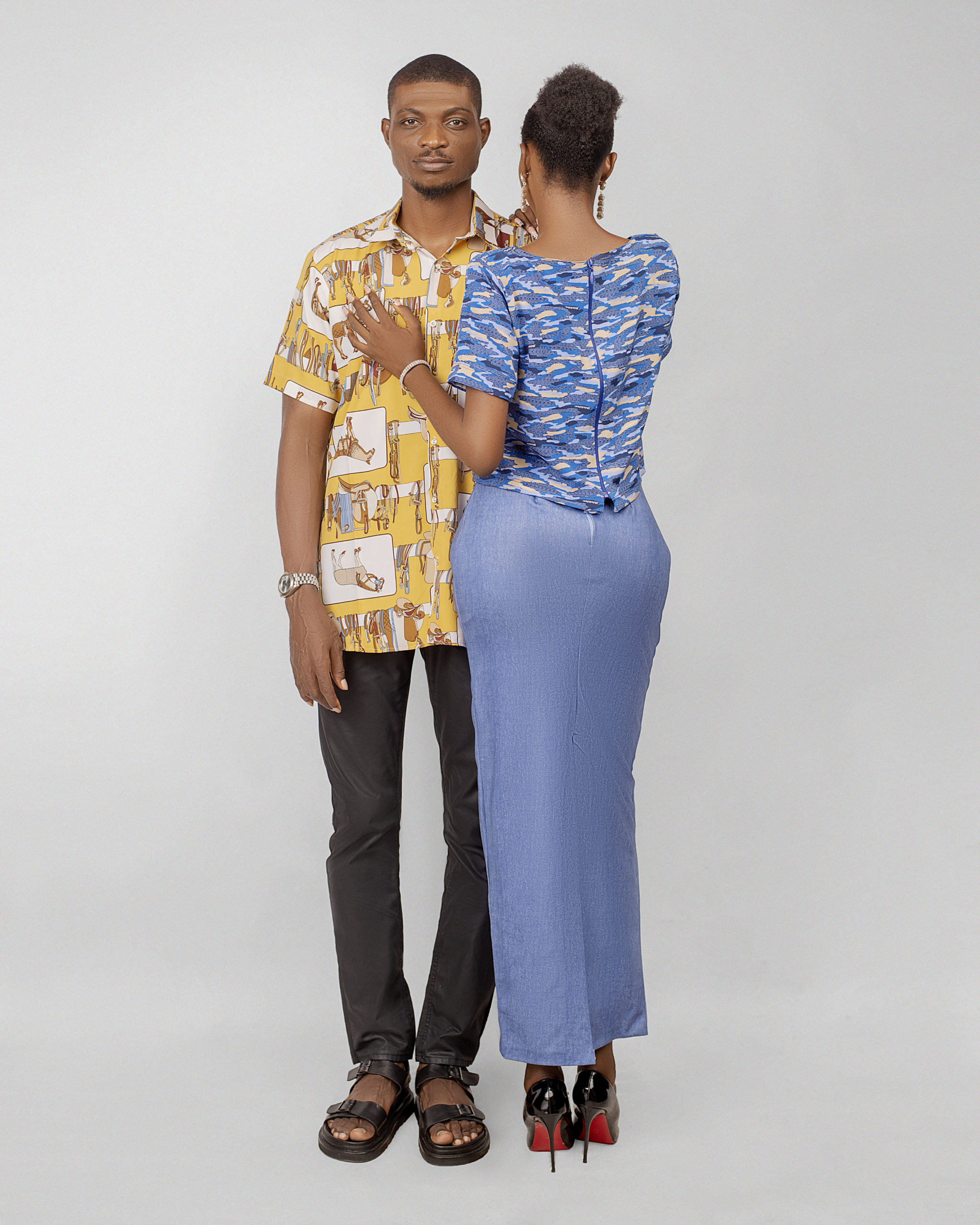 Jean plain & patterned skirt set