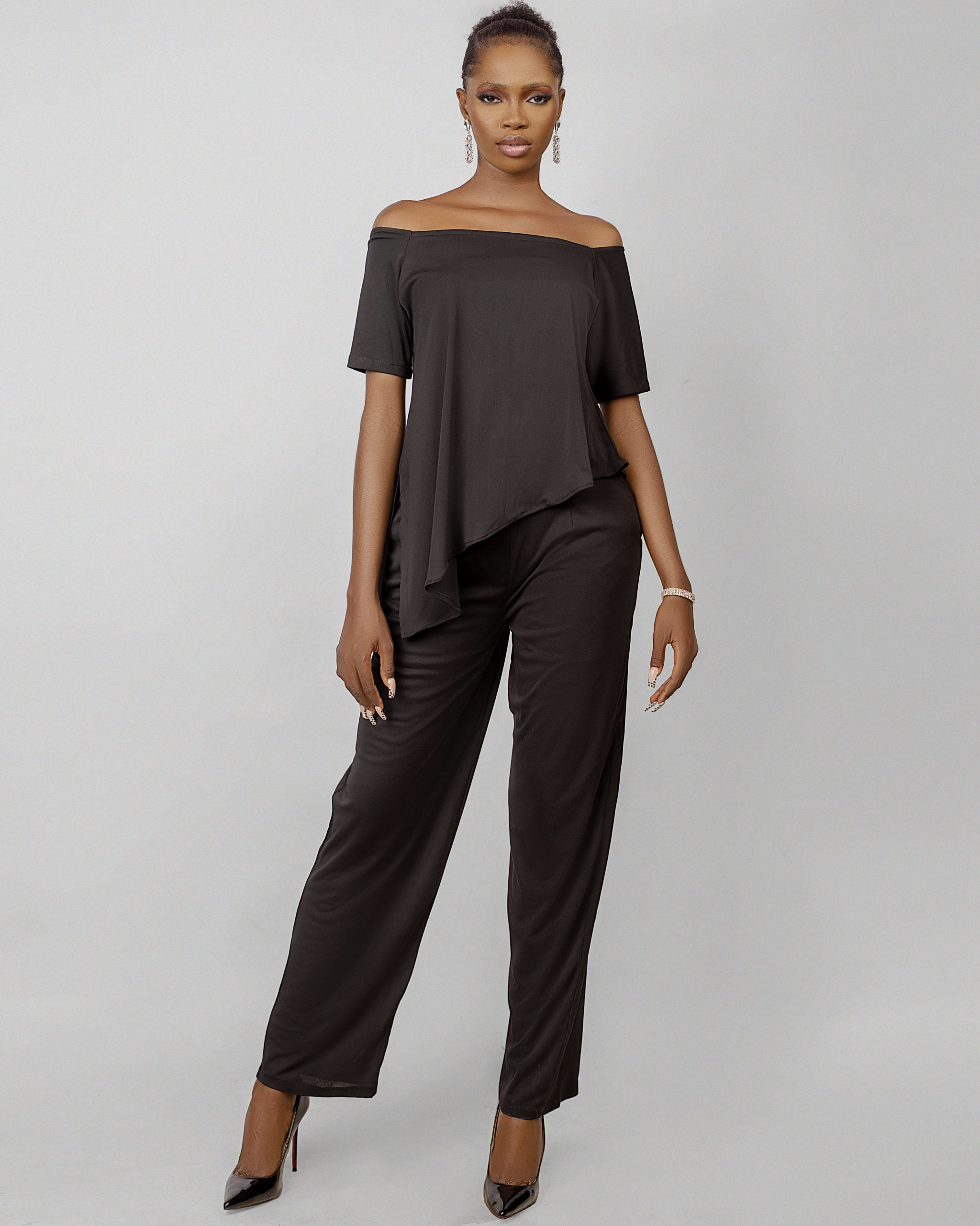 Black slant top & pant set