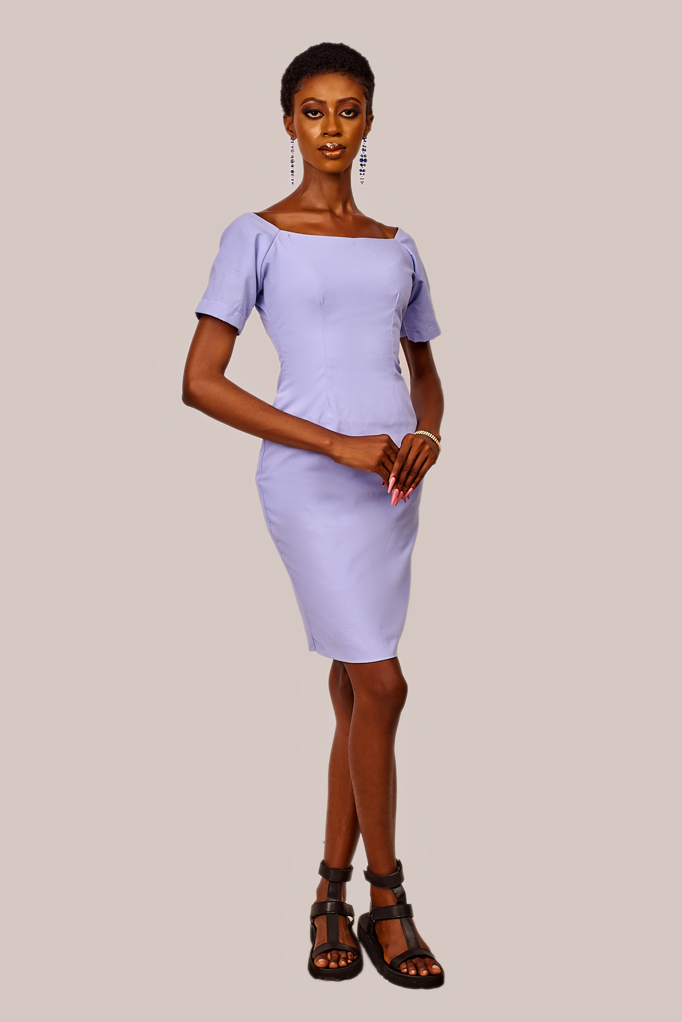 Cotton Sky-blue Short Dress