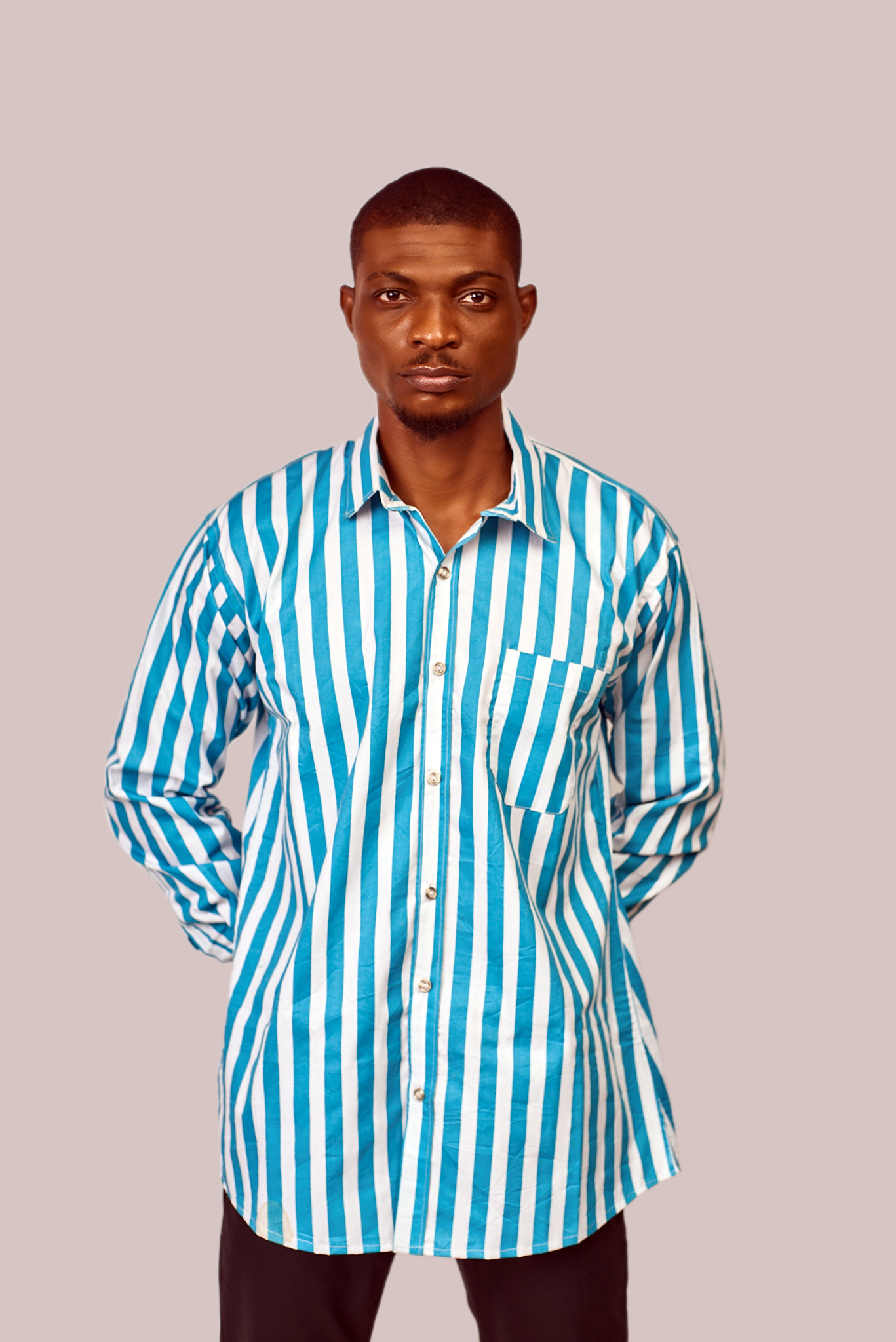 Sea-blue stripes long sleeves shirt