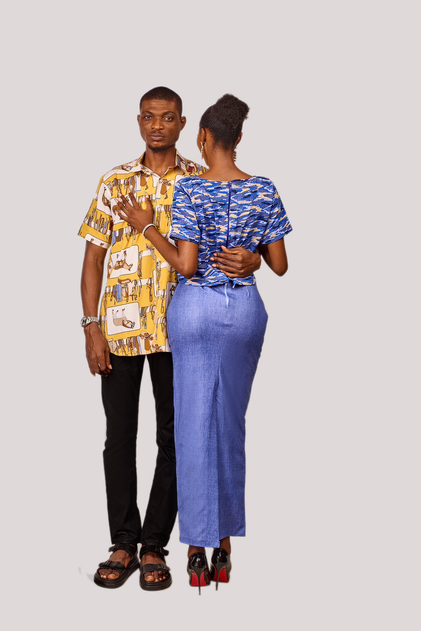 Jean plain & patterned skirt set