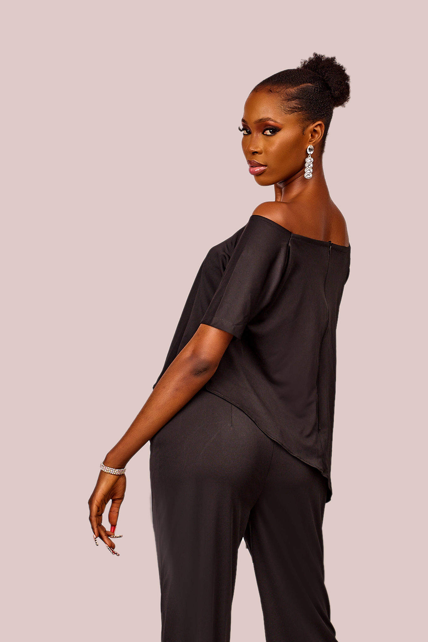 Black slant top & pant set