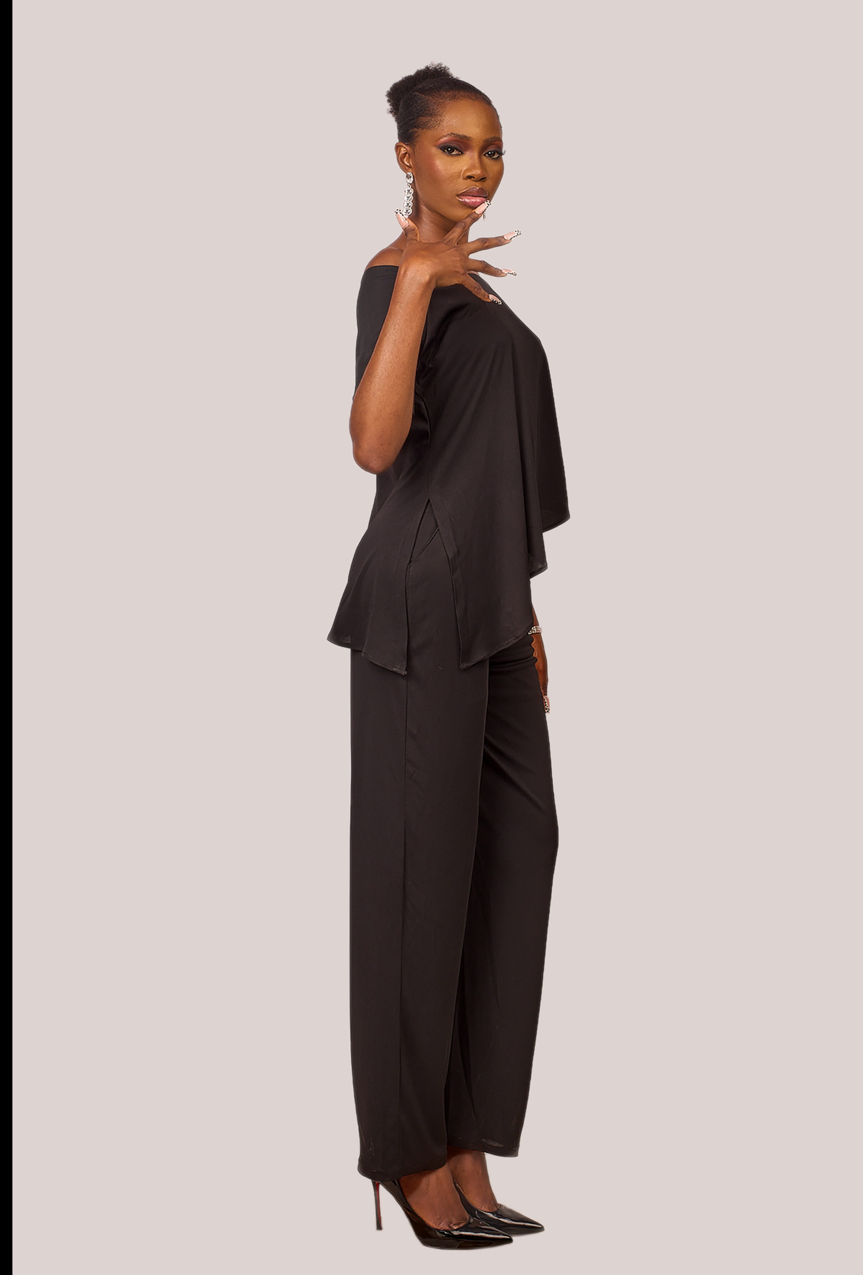 Black slant top & pant set