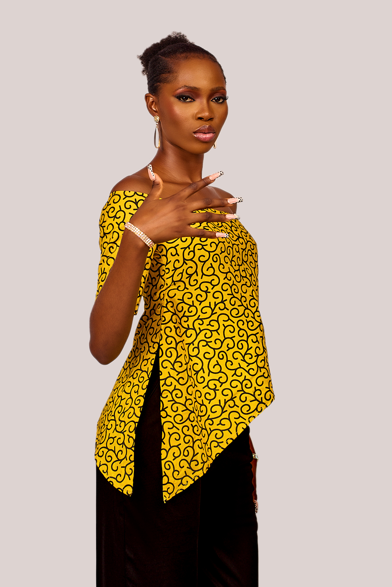 Off shoulder Ankara top & pants set