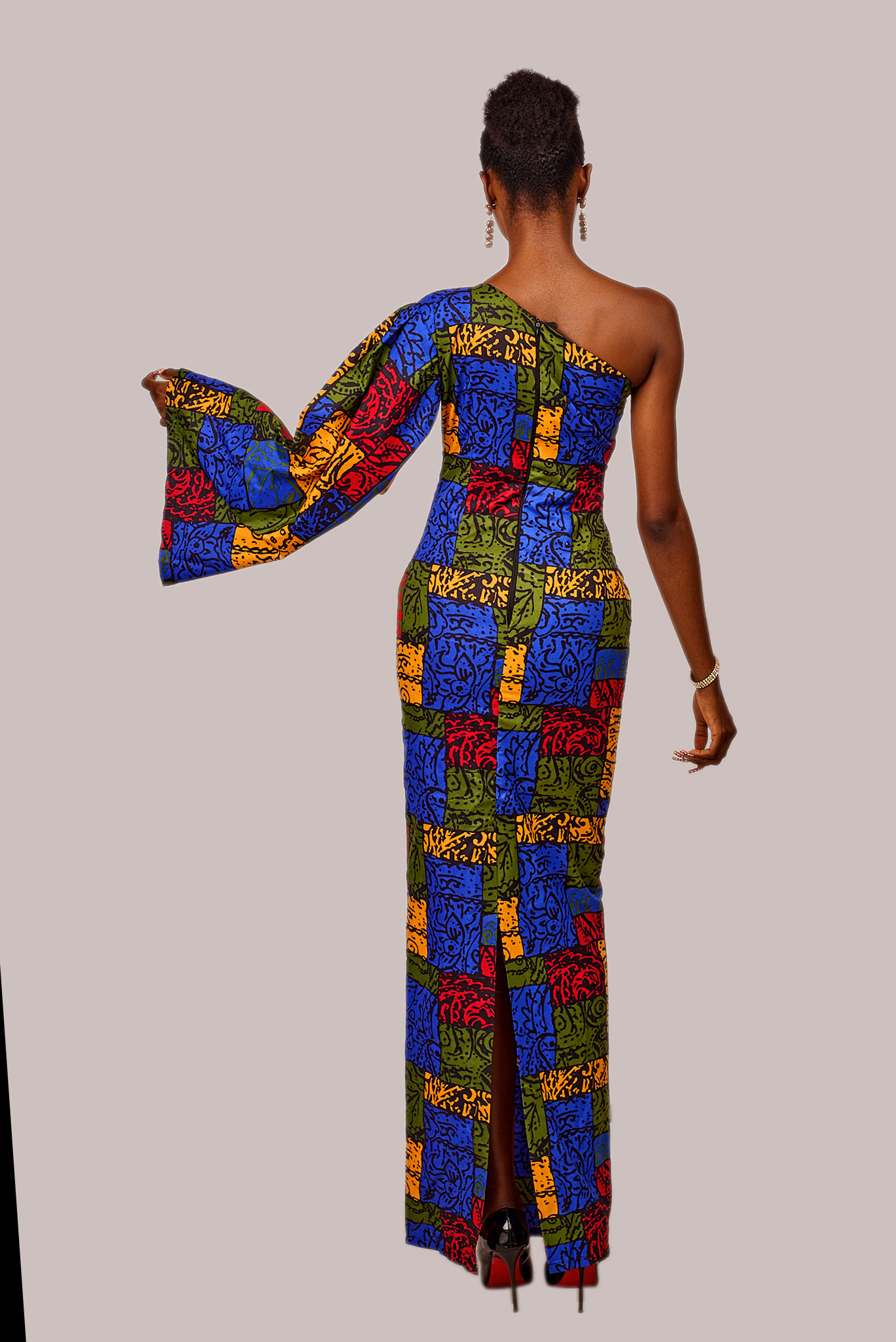 One-hand off-shoulder long Ankara dress