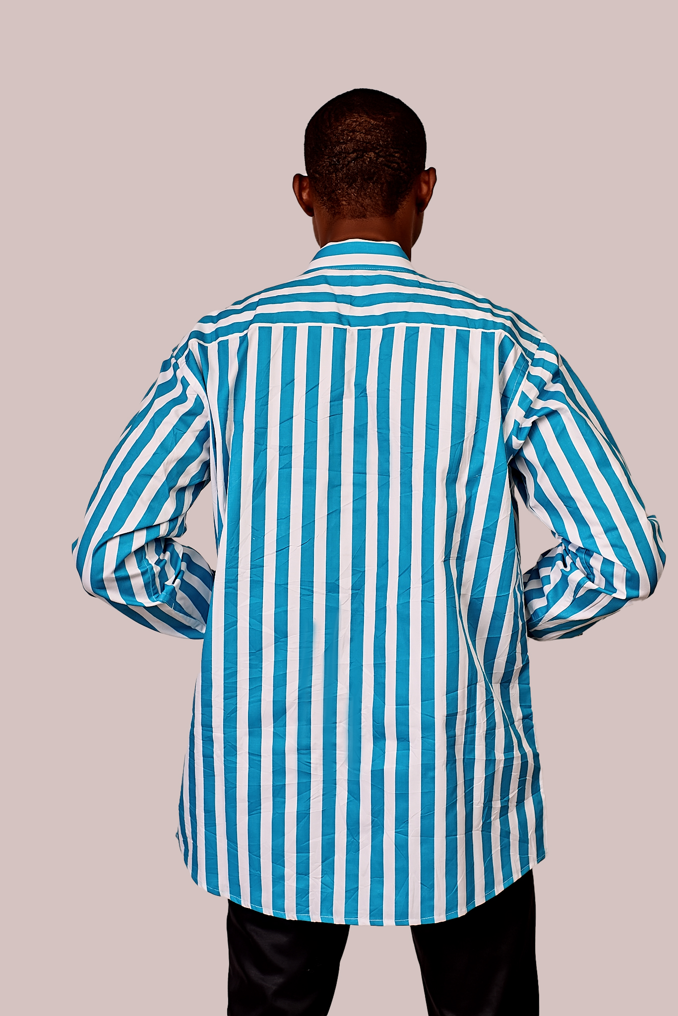Sea-blue stripes long sleeves shirt