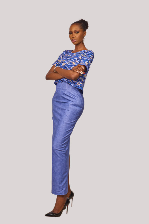 Jean plain & patterned skirt set