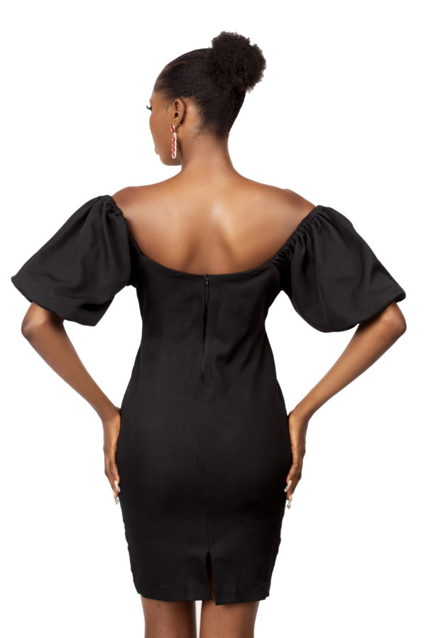 Black puff sleeves short dress