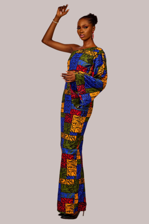 One-hand off-shoulder long Ankara dress